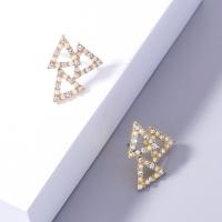 Zinc Alloy Rhinestone Stud Earring, with Plastic Pearl, Triangle, gold color plated, for woman & with rhinestone & hollow 