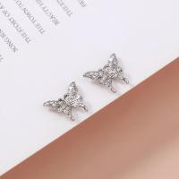 Cubic Zirconia Micro Pave Brass Earring, Butterfly, silver color plated, micro pave cubic zirconia & for woman, 20mm 
