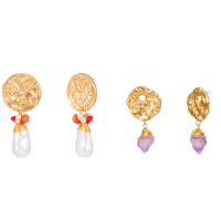 Freshwater Pearl Drop Earring, Zinc Alloy, with Natural Stone & Freshwater Pearl, gold color plated & for woman 