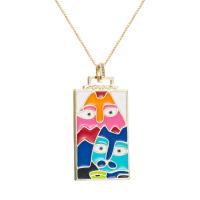 Brass Jewelry Necklace, with 1.96 inch extender chain, Rectangle, gold color plated, for woman & enamel Approx 17.71 Inch 