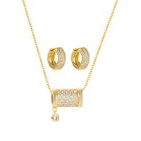 Cubic Zirconia Micro Pave Brass Jewelry Sets, Stud Earring & necklace, with 1.96 inch extender chain, 18K gold plated, micro pave cubic zirconia & for woman Approx 17.71 Inch 