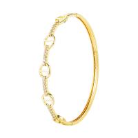 Brass Cuff Bangle, gold color plated, Adjustable & micro pave cubic zirconia & for woman, 65mm 