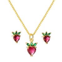 Cubic Zirconia Micro Pave Brass Jewelry Sets, Stud Earring & necklace, Fruit, gold color plated & micro pave cubic zirconia & for woman Approx 17.71 Inch 