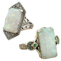 Gemstone Zinc Alloy Finger Ring, with Opal, antique silver color plated, fashion jewelry  & for woman 