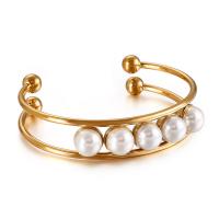 Stainless Steel Cuff Bangle, 304 Stainless Steel, with Shell Pearl, Vacuum Ion Plating, fashion jewelry & for woman Inner Approx 