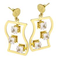Stainless Steel Drop Earring, 316 Stainless Steel, Vacuum Plating, fashion jewelry & for woman & with rhinestone, golden 