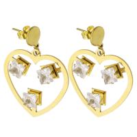 Stainless Steel Drop Earring, 316 Stainless Steel, Heart, Vacuum Plating, fashion jewelry & for woman & with rhinestone, golden 
