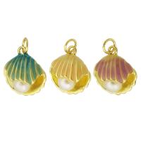 Enamel Brass Pendants, with ABS Plastic Pearl, Shell, gold color plated, fashion jewelry & for woman Approx 3mm 