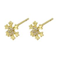 Cubic Zirconia Micro Pave Brass Earring, Snowflake, gold color plated, fashion jewelry & micro pave cubic zirconia & for woman, golden 