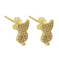 Cubic Zirconia Micro Pave Brass Earring, Cat, gold color plated, fashion jewelry & micro pave cubic zirconia & for woman, golden 