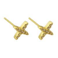 Cubic Zirconia Micro Pave Brass Earring, Airplane, gold color plated, fashion jewelry & micro pave cubic zirconia & for woman, golden 