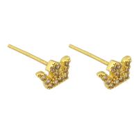 Cubic Zirconia Micro Pave Brass Earring, Crown, gold color plated, fashion jewelry & micro pave cubic zirconia & for woman, golden 