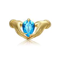 Cubic Zircon Brass Finger Ring, with Cubic Zirconia, Hand, gold color plated & for woman 