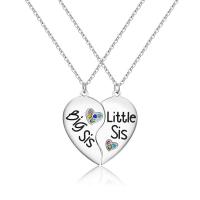 Cubic Zirconia Stainless Steel Necklace, 304 Stainless Steel, with 1.97 extender chain, Heart, anoint, 2 pieces & micro pave cubic zirconia & for woman & enamel, silver color, 32mm .75 Inch 