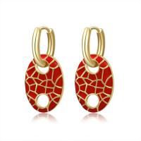 Huggie Hoop Drop Earring, Brass, Ellipse, gold color plated, for woman & enamel 