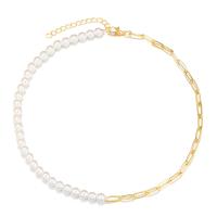 Collar de perlas de plástico, metal, con Perlas plásticas, con 2.17 extender cadena, chapado en color dorado, para mujer, dorado, longitud:16.34 Inch, Vendido por UD
