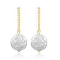 Brass Drop Earring, with Plastic Pearl, Round, gold color plated, for woman, golden 
