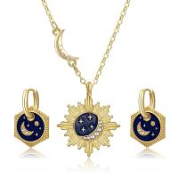 Cubic Zirconia Micro Pave Brass Jewelry Sets, earring & necklace, with Zinc Alloy, with 1.97 extender chain, gold color plated & micro pave cubic zirconia & enamel, golden, 25mm .75 Inch 
