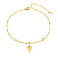 Titanium Steel Anklet, with 5cm extender chain, Vacuum Ion Plating, Adjustable & fashion jewelry & micro pave cubic zirconia & for woman, golden Approx 21 cm 