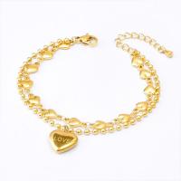 Titanium Steel Bracelet & Bangle, with 4cm extender chain, Heart, Vacuum Ion Plating, Double Layer & Adjustable & fashion jewelry & for woman, golden, 12mm Approx 16 cm 