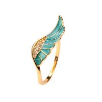 Cubic Zirconia Micro Pave Brass Finger Ring, Wing Shape, gold color plated, Adjustable & micro pave cubic zirconia & for woman & enamel, blue 