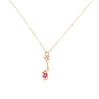 Cubic Zirconia Micro Pave Brass Jewelry Sets, earring & necklace, gold color plated & micro pave cubic zirconia & for woman, pink 