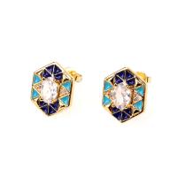 Cubic Zirconia Micro Pave Brass Earring, gold color plated, micro pave cubic zirconia & for woman & enamel 