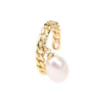 Pearl Brass Finger Ring, with Freshwater Pearl, gold color plated, Adjustable & for woman 