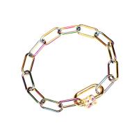 Brass Jewelry Set, bracelet & necklace, plated & for woman & enamel, multi-colored, 160mm cm 