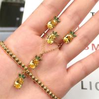 Cubic Zirconia Micro Pave Brass Jewelry Sets, finger ring & bracelet & earring & necklace, gold color plated & micro pave cubic zirconia & for woman, multi-colored Approx 17.7 Inch 