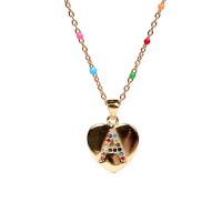 Cubic Zircon Micro Pave Brass Necklace, Heart, gold color plated & micro pave cubic zirconia & for woman & enamel, multi-colored Approx 17.7 Inch 