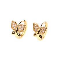 Brass Huggie Hoop Earring, Butterfly, gold color plated, micro pave cubic zirconia & for woman 