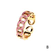 Brass Cuff Finger Ring, gold color plated, Adjustable & for woman & enamel & hollow 