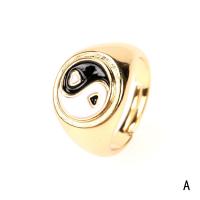 Brass Finger Ring, gold color plated, Adjustable & ying yang & for woman & enamel 