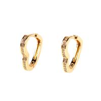 Brass Huggie Hoop Earring, Heart, plated, micro pave cubic zirconia & for woman 
