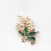 Zinc Alloy Jewelry Brooch, with Plastic Pearl, Flower, gold color plated, for woman & enamel, 50mm 