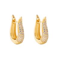 Brass Huggie Hoop Earring, gold color plated & micro pave cubic zirconia & for woman, 20mm 