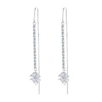 Sterling Silver Thread Through Earrings, 925 Sterling Silver, platinum color plated, for woman & with rhinestone, 66mm 