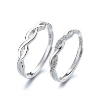 Couple Finger Rings, 925 Sterling Silver, platinum color plated, Adjustable & open & with rhinestone 