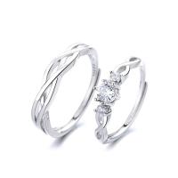 Couple Finger Rings, 925 Sterling Silver, platinum color plated, Adjustable & open & with rhinestone 