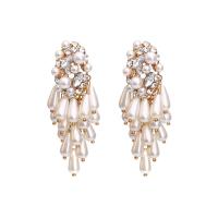 Plastic Pearl Zinc Alloy Earring, with Plastic Pearl, fashion jewelry & for woman & with rhinestone, golden 