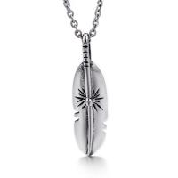 Stainless Steel Feather Pendant, 304 Stainless Steel, Vacuum Plating, fashion jewelry & for woman & blacken, black 