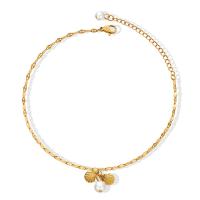 Fashion Jewelry Anklet, Titanium Steel, with Plastic Pearl, with 5cm extender chain, Vacuum Ion Plating, for woman, golden, 5mm,5.6mm Approx 20 cm 