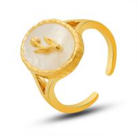 Messing Schale Fingerring, mit Weiße Muschel, goldfarben plattiert, Einstellbar & für Frau, weiß, 12x15mm, Größe:7, verkauft von PC