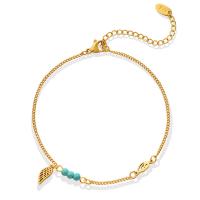 Fashion Jewelry Anklet, Titanium Steel, with Synthetic Blue Turquoise, with 5cm extender chain, Wing Shape, Vacuum Ion Plating, for woman, golden, 9mm Approx 20 cm 