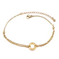 Titanium Steel Anklet, with 5cm extender chain, Donut, Vacuum Ion Plating, Double Layer & for woman, golden, 12mm Approx 22 cm 