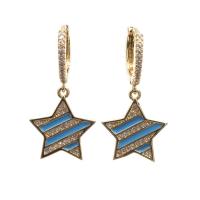 Cubic Zirconia Micro Pave Brass Earring, Star, gold color plated, micro pave cubic zirconia & for woman & enamel 