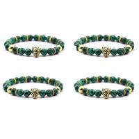 Gemstone Bracelets, Malachite, with Snowflake Obsidian & Zinc Alloy, plated, Unisex 8mm .5 Inch 