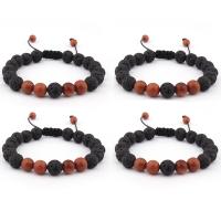 Gemstone Bracelets, Lava, with Polyester Cord & Goldstone, Round, Unisex & adjustable, mixed colors, 8mm .5 Inch 