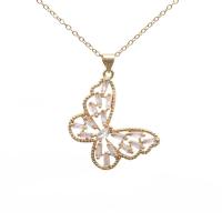Cubic Zircon Micro Pave Brass Necklace, with 1.97 extender chain, Butterfly, gold color plated & micro pave cubic zirconia .72 Inch 